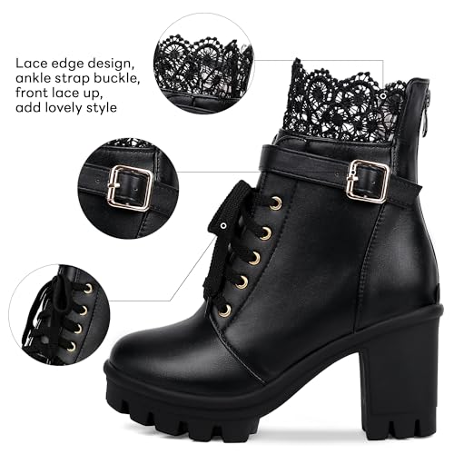 Women's Chunky Platform High Heel Boots Lace Up Gothic Ankle Booties Block Heel Buckle Punk Shoes