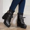 Women's Chunky Platform High Heel Boots Lace Up Gothic Ankle Booties Block Heel Buckle Punk Shoes
