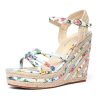 Women's Espadrille Wedge Sandals Flower Pattern Ankle Strap Open Toe Platform High Heel Sandals Dress Shoes