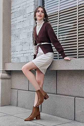 Womens Pointed Toe Ankle Boots Elastic Chunky Block Stacked Mid Heel Slip On Chelsea Booties