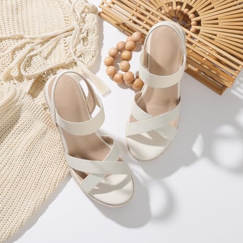 Women's Open Toe Espadrilles Wedge Sandal Slip On Elastic Ankle Strap Platform Sandals Dressy Comfortable Wedges Shoe