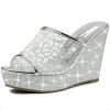 Women's Glitter Platform Heels Slide Wedge Sandals
