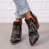 Cowboy Boots for Women Cowgirl Ankle Western Embroidered Stitched Pointed Toe Cutout Chunky Heels Short Booties Red Brown Black