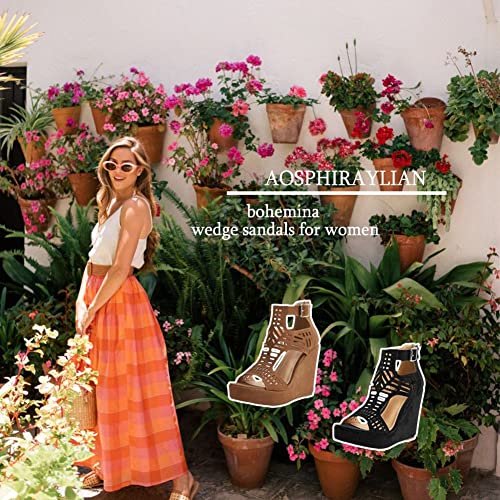 Wedge Sandals for Women Open Toe Cutout Platform Bohemian Sandals High Heel Buckle Ankle Strap Comfy Summer Sandals